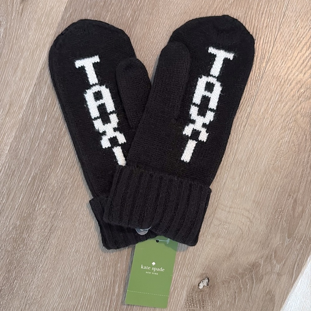 LAST ONE NWT [Kate Spade] New York Taxi Cab Mittens Black/White Women’s One Size - Picture 6 of 10